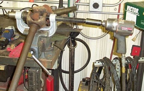 1990 Ford Bronco - U-joint press being used on a Dana 60 front axle with the larger receiver for the bigger caps