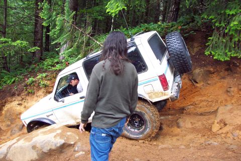 1996 Ford Bronco - Mini-Rubicon, Erik Tim guiding Erik down Mini-Rubicon (7/9/2005)