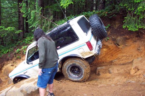 1996 Ford Bronco - Mini-Rubicon, Erik Tim guiding Erik down Mini-Rubicon (7/9/2005)