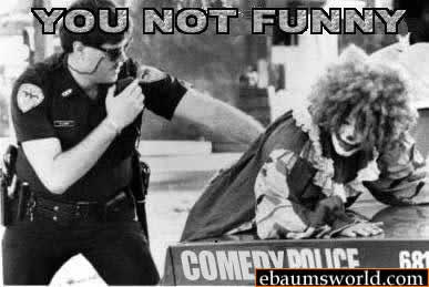 1968 Ford Mustang - A police officer appears to be arresting a clown who is on the hood of a car labeled "COMEDY POLICE."