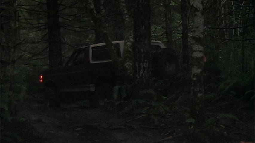 Cedar Tree Trail, Carey
Navigating a tight turn through the trees.
(7/8/2005)