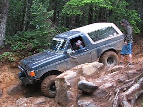 1996 Ford Bronco - Mini-Rubicon, Mike Tim guiding Mike down Mini-Rubicon (7/9/2005)