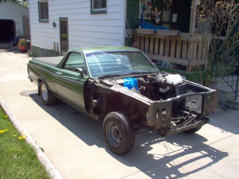 1970 Ford Ranchero - This Ford Ranchero is undergoing some work, with its engine bay and front clip disassembled.