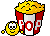 1986 Ford Bronco - A cartoon popcorn bucket and character are depicted against a bright green background.