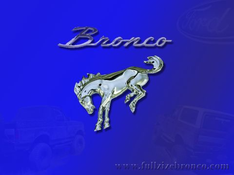 1988 Ford Bronco - This graphic features the Bronco nameplate and a chrome horse emblem, with silhouetted Broncos in the background.