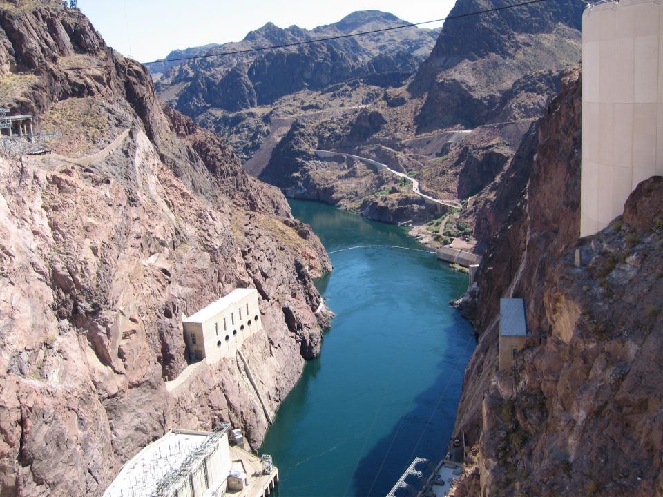 Hoover Dam with Colorado River flowing through Black Canyon