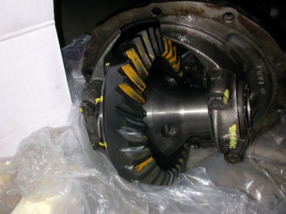 Differential carrier with ring and pinion gears coated in yellow gear-marking compound