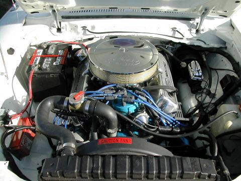 1978 Ford Mustang II - Close-up of a Ford V8 engine bay, showing various components and wiring.