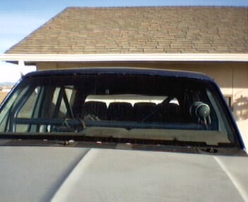 1981 Ford Bronco - Interior view of a 1981 Ford Bronco, showing the dashboard, seats, and roll cage through the windshield.