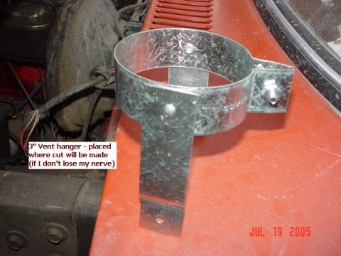 1978 Ford Bronco - A metal vent hanger is shown on an orange surface with a date stamp of JUL 19 2005.