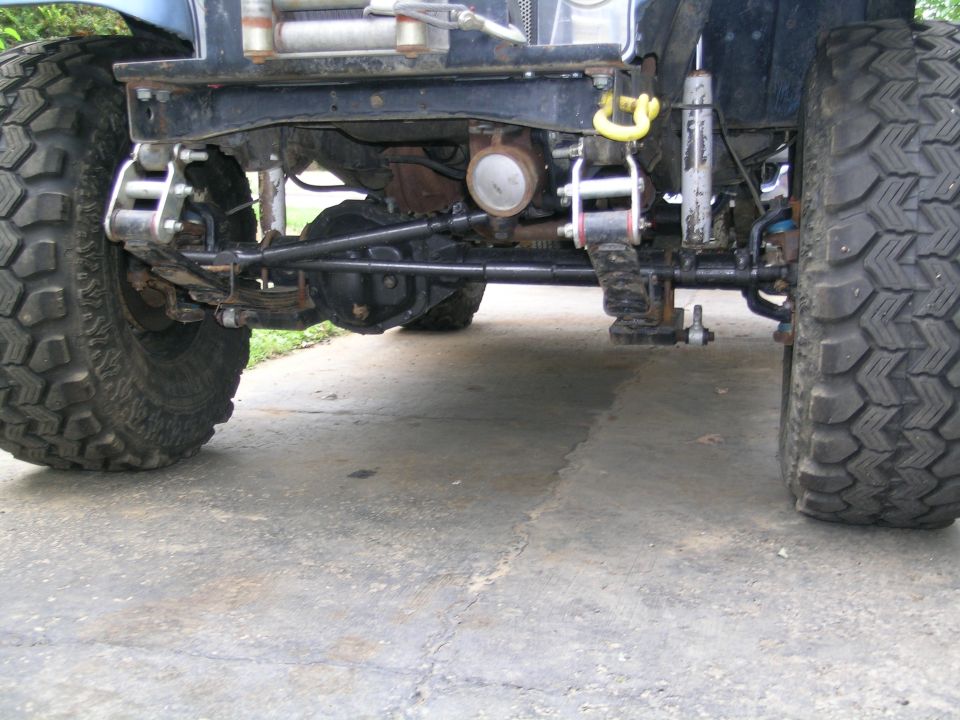 1984 Jeep Wrangler front suspension and chassis with large off-road tires