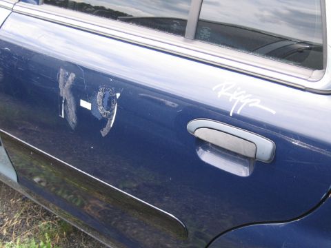 1991 Ford LTD Crown Victoria - Side view of a blue car door with a K-9 marking and script text.