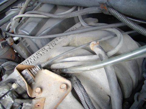 1986 Ford Bronco - Just as recommended I yanked the brake booster hose (black hose to the right doing nothing at the moment) off the manifold nipple and slapp…