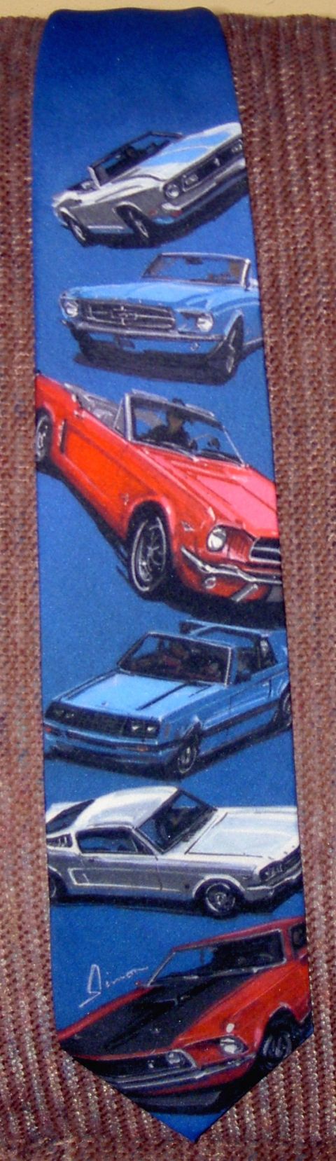 1982 Ford Mustang - This tie features illustrations of several Ford Mustang models from different eras.