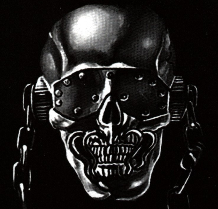 Chrome skull mask with chains and goggles