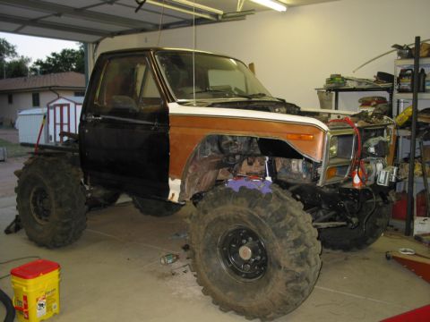 1981 Ford Bronco - The front sheet metal back on the cab. The fenders are cut a LOT more than most, so new inner fenders need to be made.