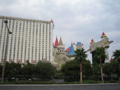 1985 Ford Mustang - The Excalibur Hotel and Casino in Las Vegas, Nevada, on a cloudy day.