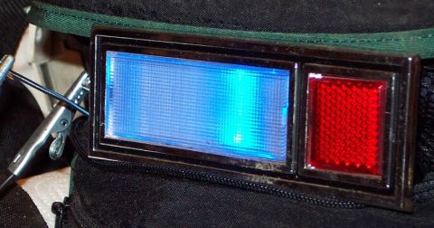 1985 Ford LTD Crown Victoria - Close-up of a vehicle's interior dome light assembly, blue and red lenses.