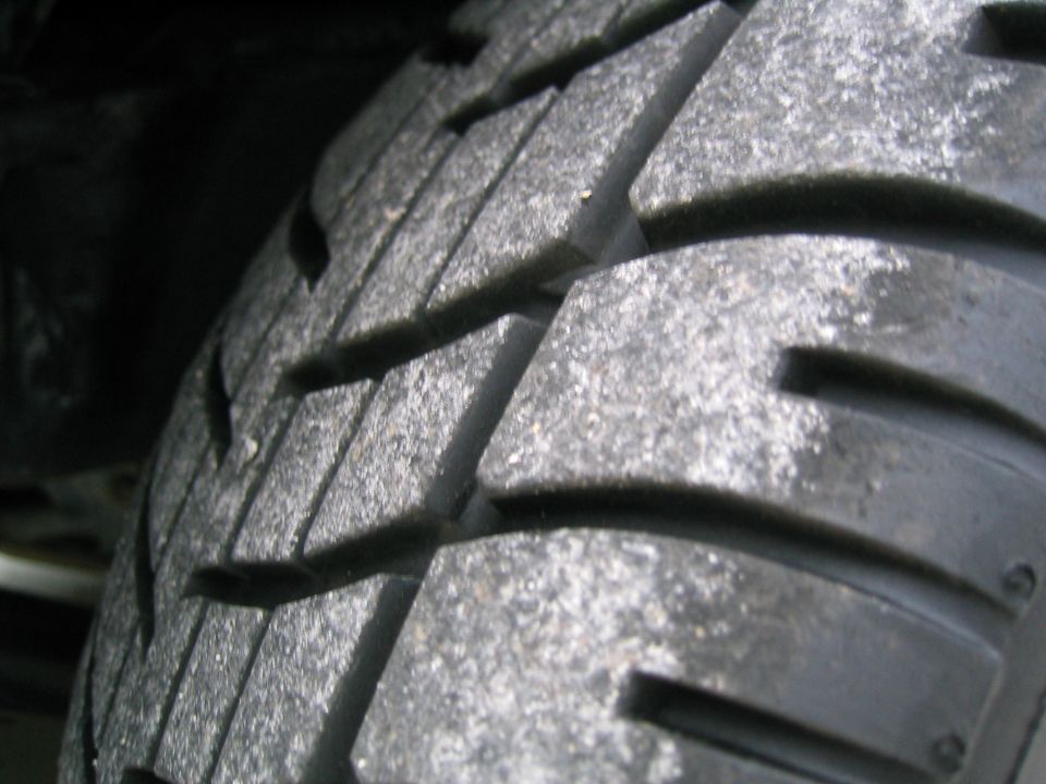 close-up of a worn tire tread