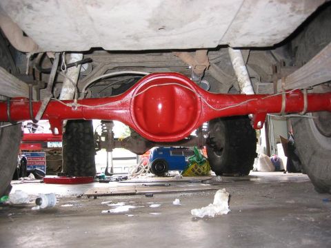 1985 Ford Bronco - New Shiny Red axle :) Now it matches the Front axle.. When it's clean.
