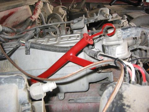 1985 Ford Bronco - Close up of the mount. The original Mount on the tranny mount bolts did not work so I had to relocated it to here.