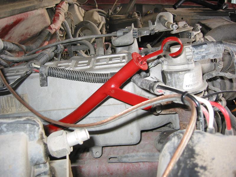 Close up of the mount. The original Mount on the tranny mount bolts did not work so I had to relocated it to here.
