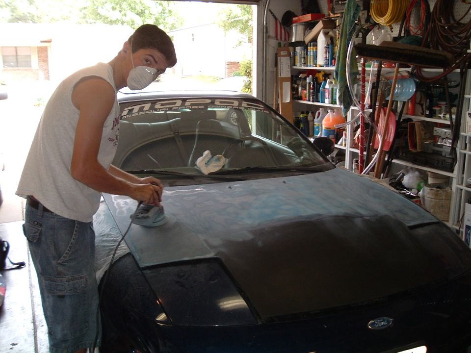 Sanding down the hood