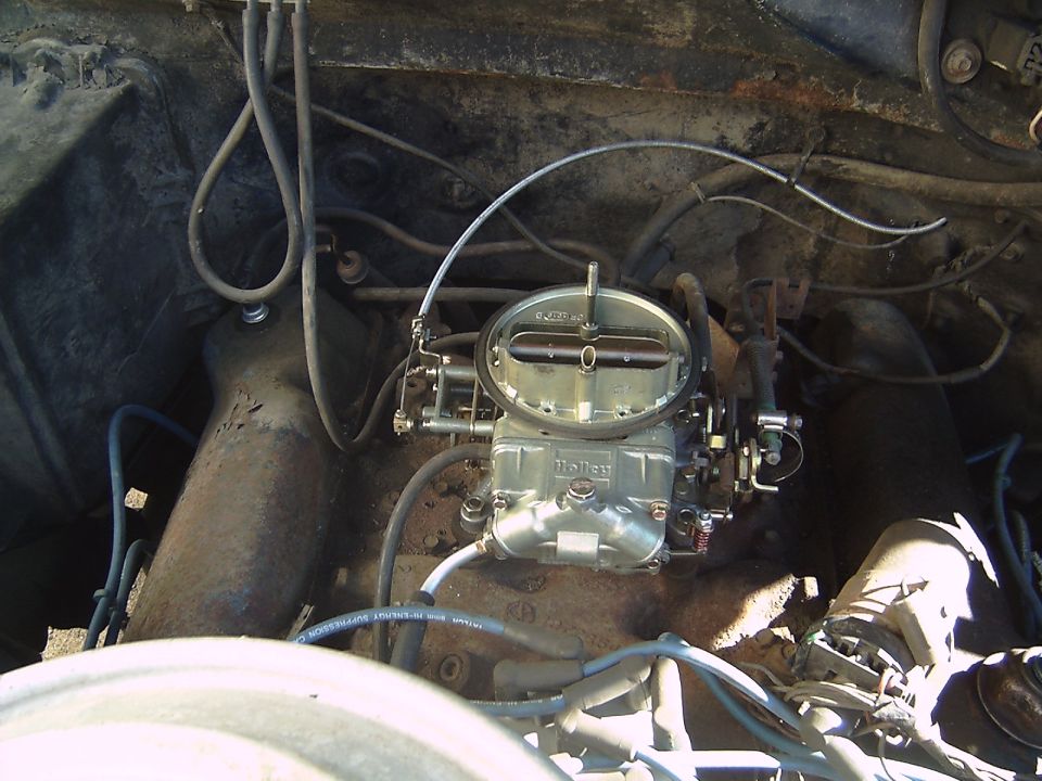 Here is the new Holley 350 cfm carb I got for better gas milage.  I believe it is a 2300 model.  Works really good and easy to install.