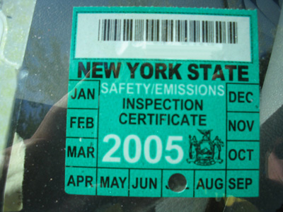 1995 Ford Taurus - This New York State Safety/Emissions Inspection Certificate is dated 2005.