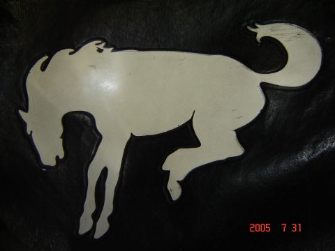 1993 Ford Bronco - A close-up shows a white silhouette of a bronco against a black surface, with a timestamp and website visible.