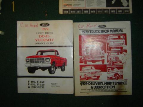 1979 Ford Bronco - Two 1979 Ford shop manuals are displayed, one for light trucks and the other for general trucks.