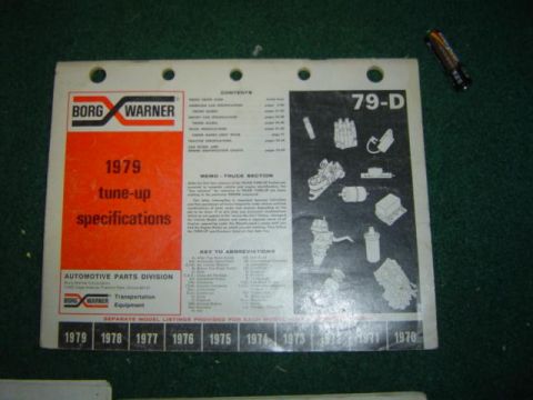 1979 Ford Bronco - This document details 1979 tune-up specifications for various vehicles, including diagrams of engine components.