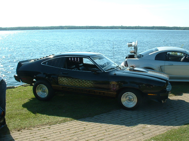 Black 1978 Ford Mustang II Cobra II 3/4 front view