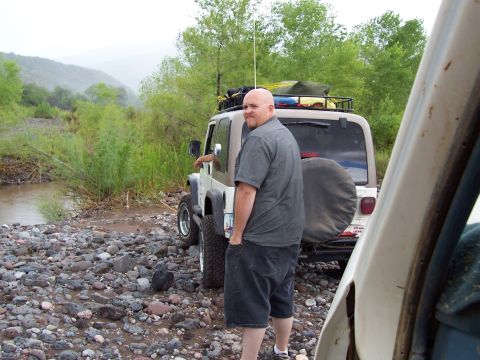 1981 Ford F-150 - Jared watching the action in the rain