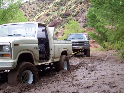 1981 Ford F-150 - I did manage to get stuck once, from stopping on a soft spot. But I still managed to pull Jared's Burb while getting out.... ;)