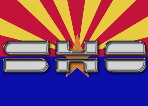 1993 Ford Taurus - Chrome emblems are placed over the Arizona state flag, with a Supermotors logo in the corner.