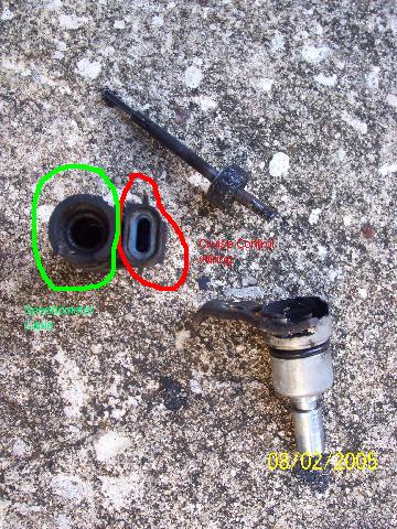 1987 Ford Bronco - Dis-assembled Green circle is where the speedometer cable plugs in, red is where the cruise control wiring plugs in