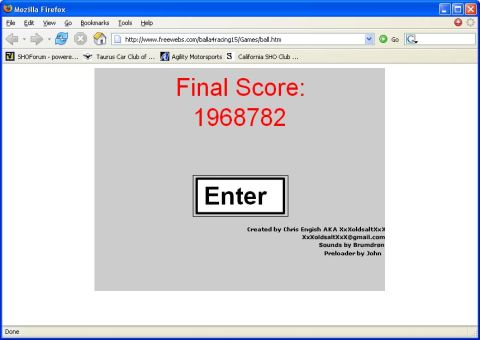 1993 Ford Taurus - A screenshot of a web page displaying a final score of 1968782 and an option to enter.