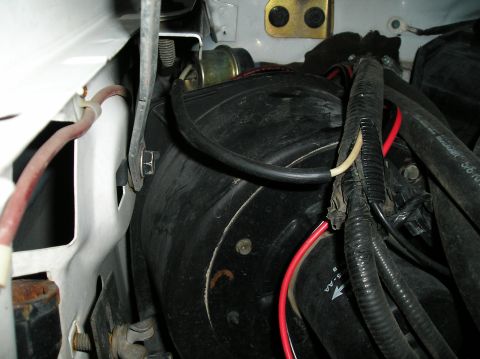 1993 Ford Bronco - This image shows the blower motor assembly and associated wiring within a vehicle's engine bay.