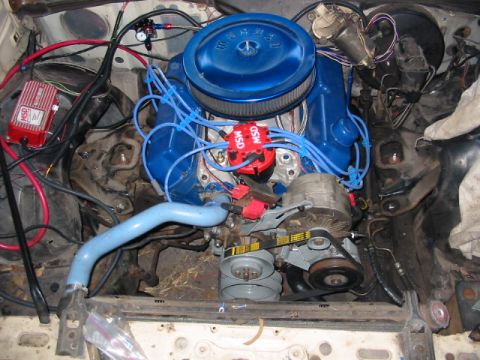 1985 Ford LTD Crown Victoria - Engine bay components including blue valve covers and MSD ignition system.