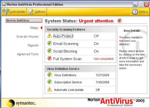 1985 Ford LTD Crown Victoria - Screenshot of Norton AntiVirus system status, not a vehicle technical document.
