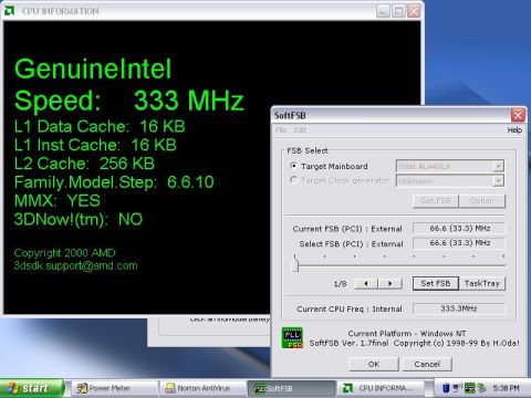 1985 Ford LTD Crown Victoria - A screenshot shows CPU information and the SoftFSB utility, indicating a speed of 333 MHz.