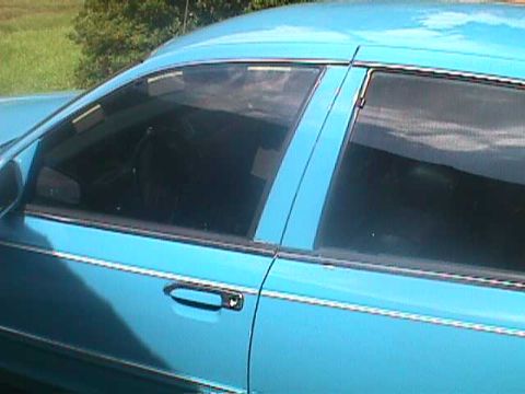 1994 Ford Crown Victoria - Side view of a blue sedan, showing the door handle and window detail. The registry claims it is a 1994 Ford Crown Victoria.