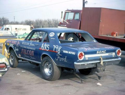 1966 Ford Fairlane - This modified 1966 Ford Falcon is set up for drag racing, evident by its large rear tires and roll cage.
