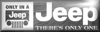1986 Ford Bronco - This image displays the iconic Jeep logo and slogan, emphasizing its unique identity.