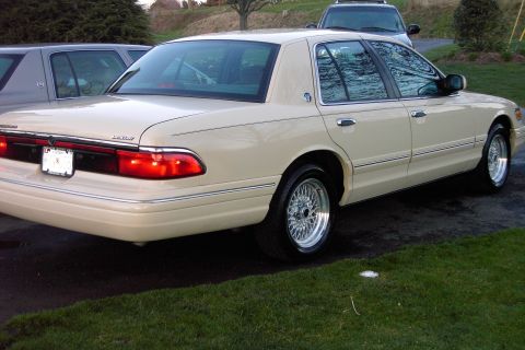 1996 Mercury Grand Marquis - rear angle shot, factory single exhaust temporarily was on while new tailpipes to replace marauder tips were being shipped