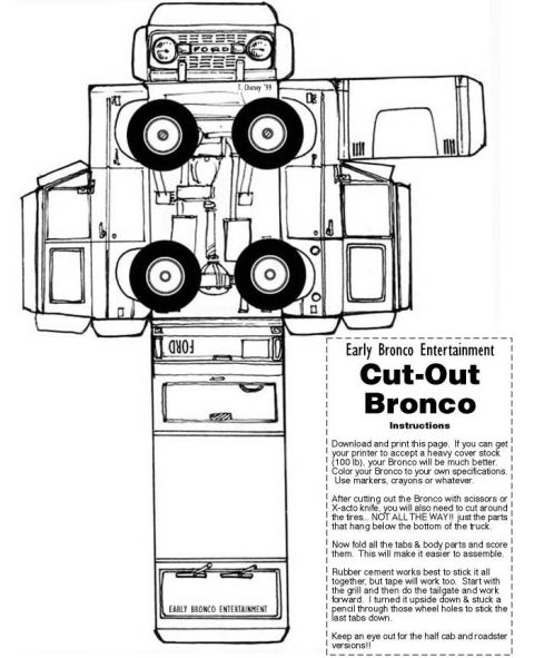 1992 Ford Bronco - Diagram for a cut-out Bronco with assembly instructions and SuperMotors.net logo.