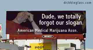 1972 Ford Bronco - A billboard displays a humorous message about forgetting a slogan, with the American Medical Marijuana Assn. listed.