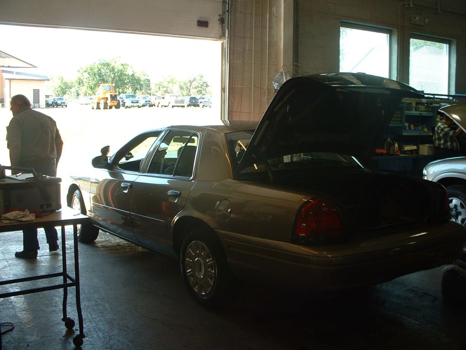 This 2005 Crown Vic is getting the radios installed.