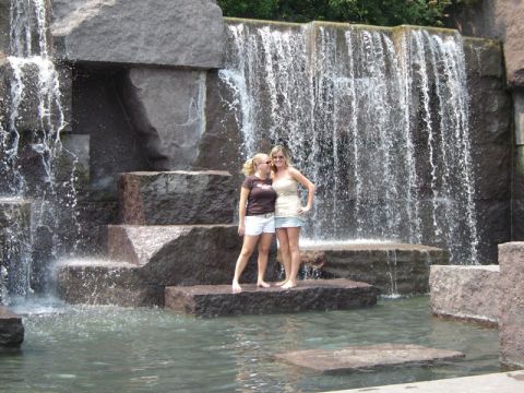 1986 Ford Bronco - Two women pose for a photo in front of a large, multi-tiered waterfall.